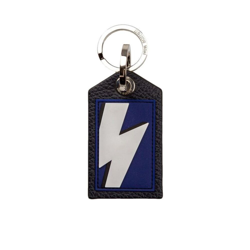 Neil Barrett Leather Keychain Thunderbolt Model Men Blue Keychains